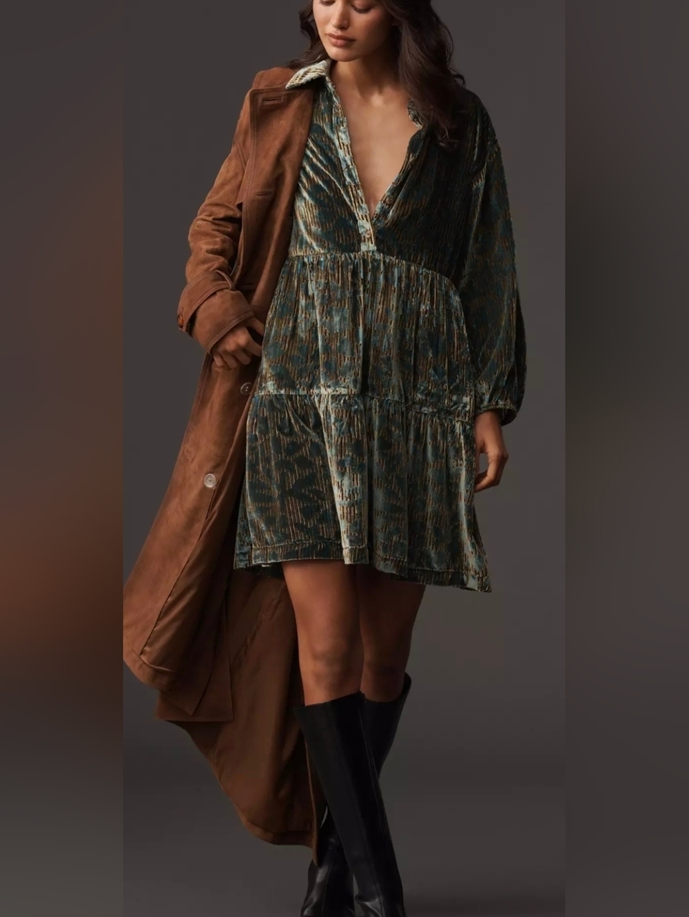 Anthropologie Bettina Velvet Floral Shirt Dress - Picture 5 of 8